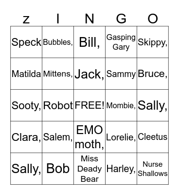 Zombie Pets Wishing Dead Bingo  Bingo Card