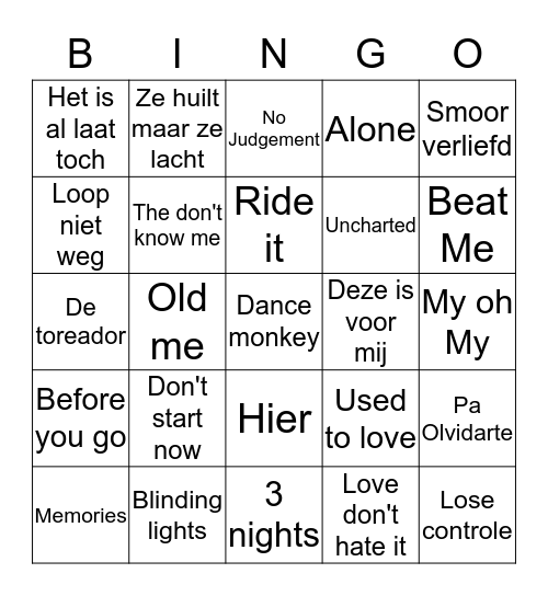 SWINGO TOP 40 Bingo Card