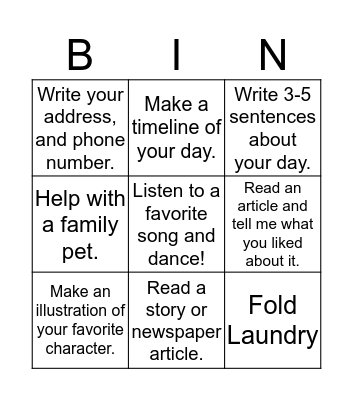 Language Fun! Bingo Card