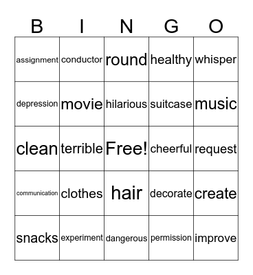 Vocabulary Bingo Card