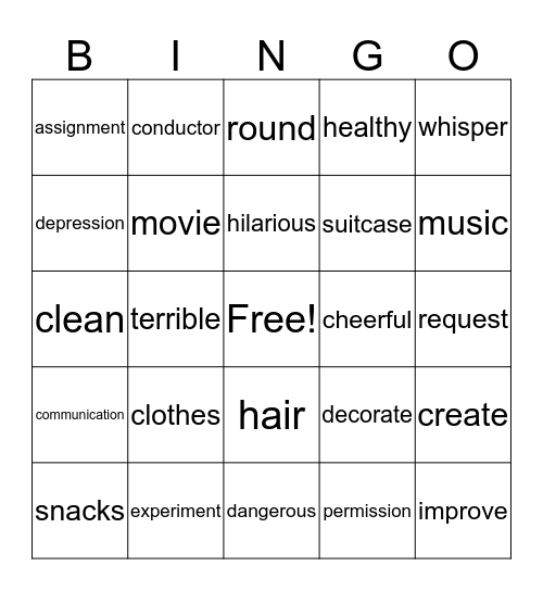 Vocabulary Bingo Card