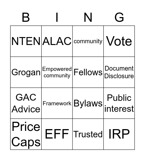 ICANN67 Bingo Card