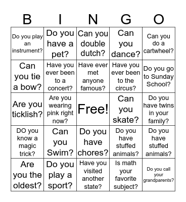 Icebreaker Bingo Card