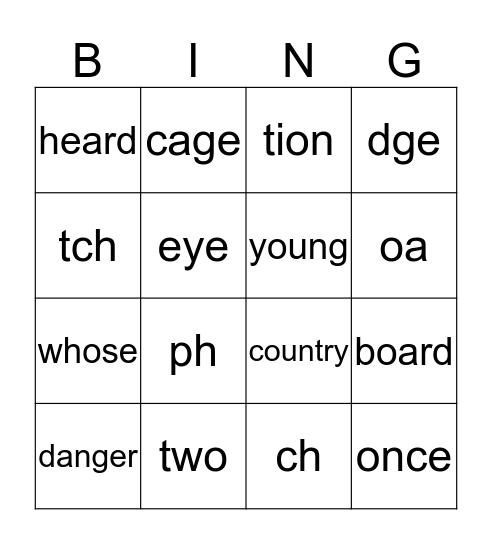 Phonics Bingo Card