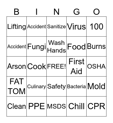 Culinary Bingo Card