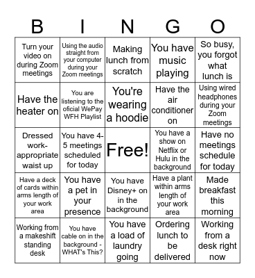 WePay WFH Bingo Card