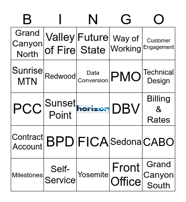 Project Horizon  Bingo Card