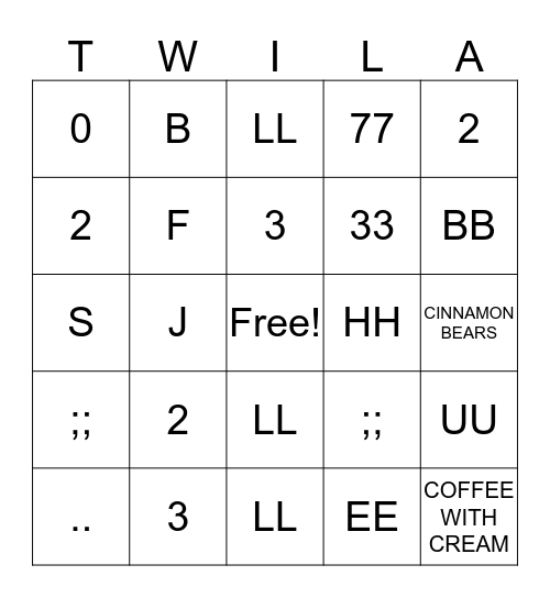 TWILA    BINGO   Bingo Card
