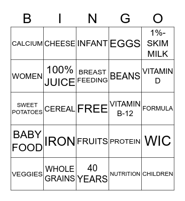 EIGHT NORTHERN INDIAN PUEBLOS WIC Bingo Card