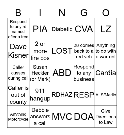 Dispatcher Bingo 7/15/14 - 8/15/14 Bingo Card