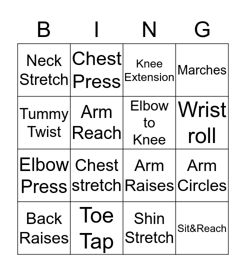 Bingo Exercises Bingo Card