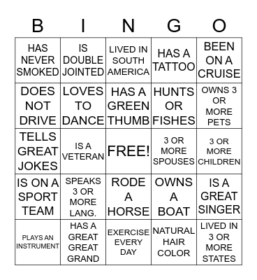 BIOGRAPHY BINGO Card