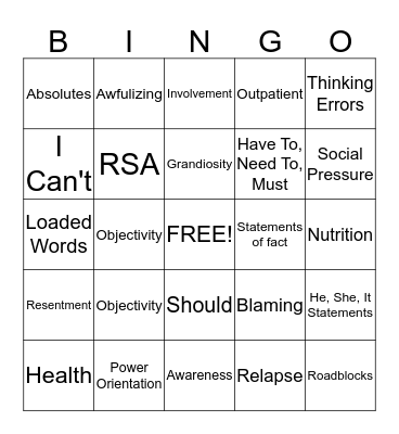 R-DAP Bingo Card