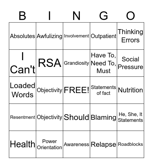 R-DAP Bingo Card