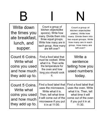 Math E-learning Bingo Card