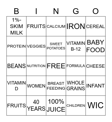 EIGHT NORTHERN INDIAN PUEBLOS WIC Bingo Card