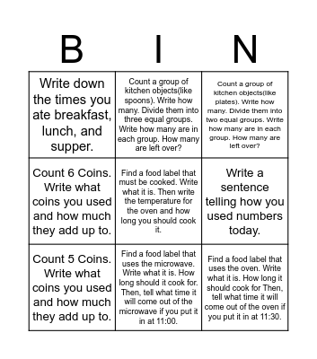 Math E-Learning Bingo Card