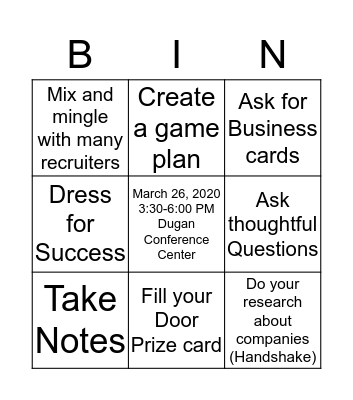 NU CAREER FAIR  Bingo Card