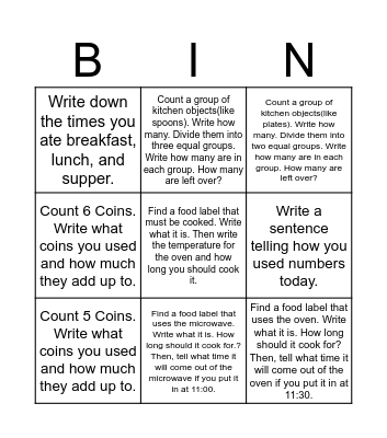 Math E-Learning Bingo Card