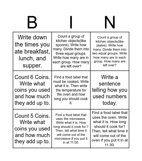 Math E-Learning Bingo Card