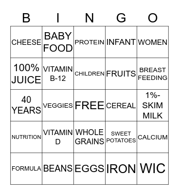 EIGHT NORTHERN INDIAN PUEBLOS WIC  Bingo Card