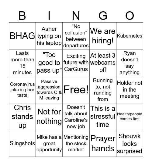 Cross Team Bingo Card