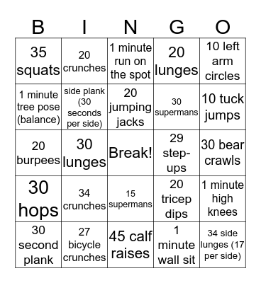 Fitness Bingo #2 Bingo Card