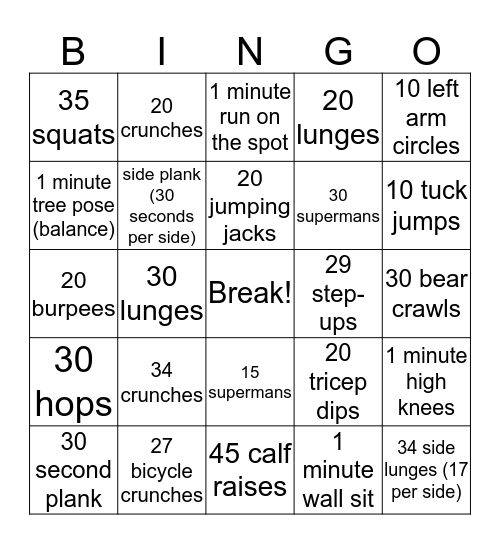 Fitness Bingo #2 Bingo Card