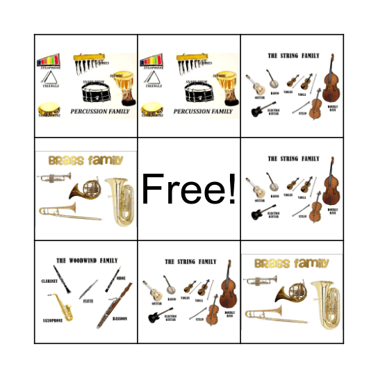 Music Instrument Bingo Card