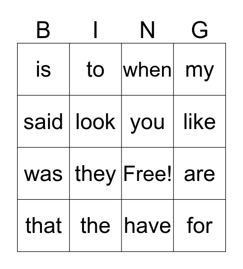 Sight Words 1 Bingo Card