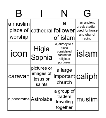 Byzantine Empire Bingo Card