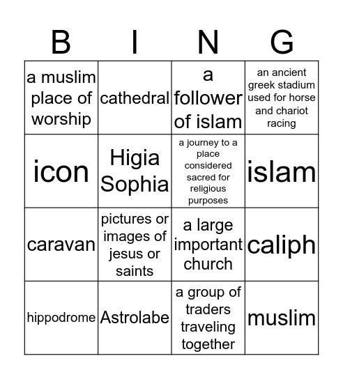 Byzantine Empire Bingo Card