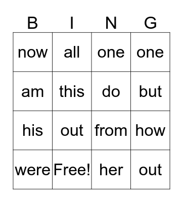 Sight Words 2 Bingo Card