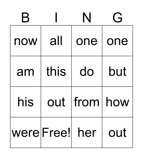 Sight Words 2 Bingo Card