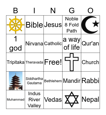 Major World Religions Bingo Card