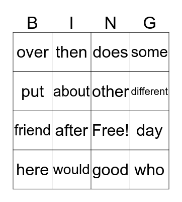 Sight Words 3 Bingo Card