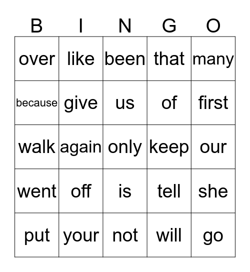 SIGHT WORD BINGO! Bingo Card