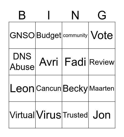 ICANN67 Bingo Card