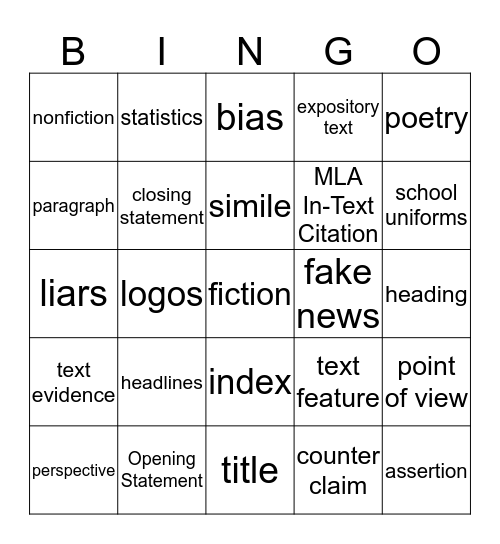 Debate Bingo Card