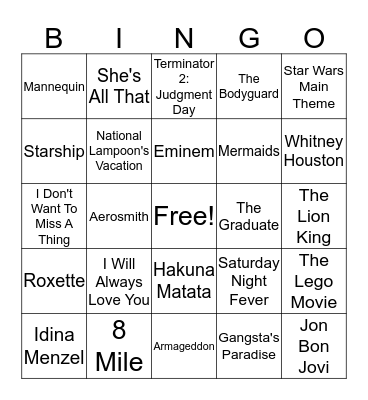 Movie Songs Bingo Card