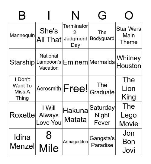 Movie Songs Bingo Card