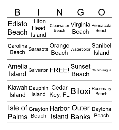 BEST BEACHES IN THE SOUTH - FEB. Bingo Card
