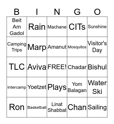 Camp Ramah Bingo Card