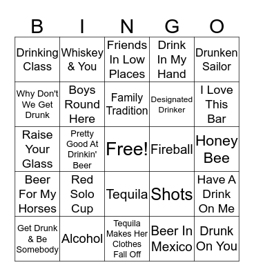 DRINK SONGS Bingo Card