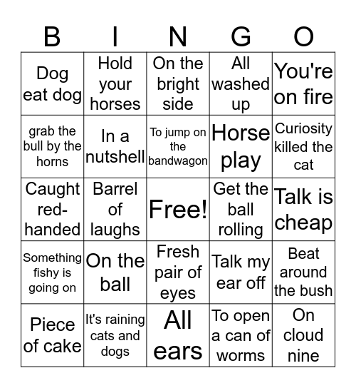 Idioms Bingo Card