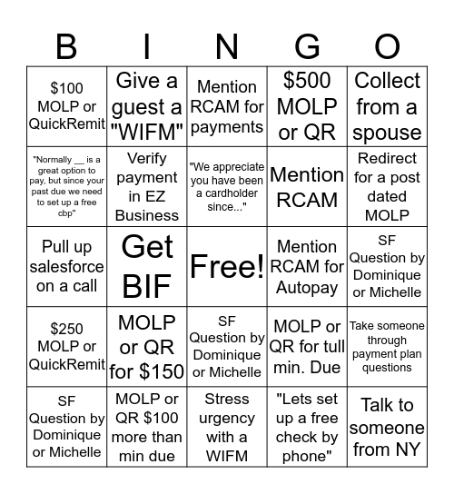 ADECCO Target Collection Bingo  Bingo Card