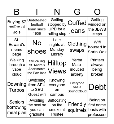 What makes St. Edward's, St. Edward's Bingo Card