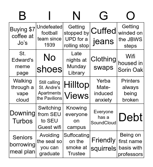 What makes St. Edward's, St. Edward's Bingo Card