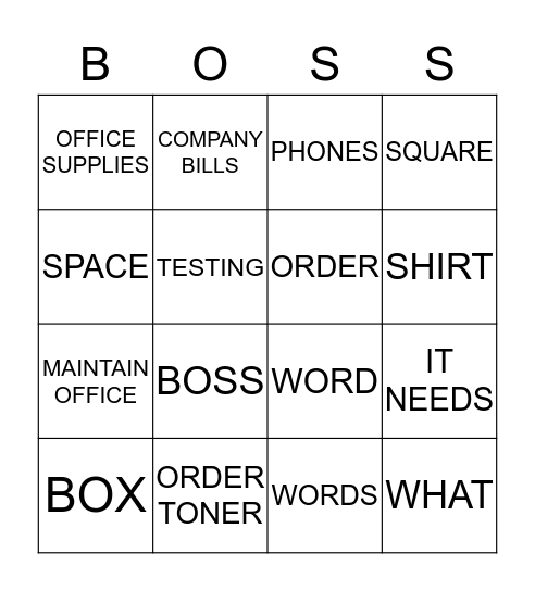 B.O.S.S  Bingo Card