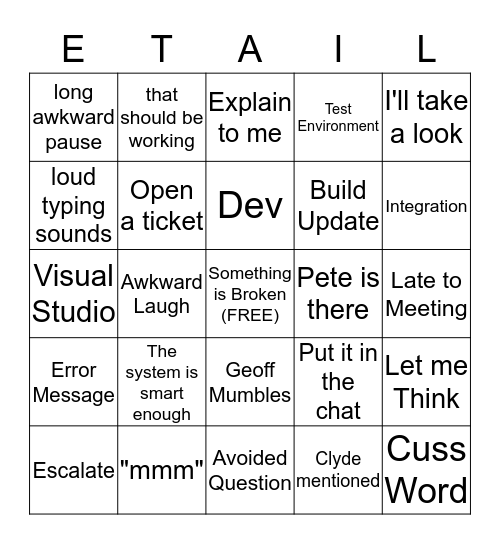 Etail Bingo! Bingo Card